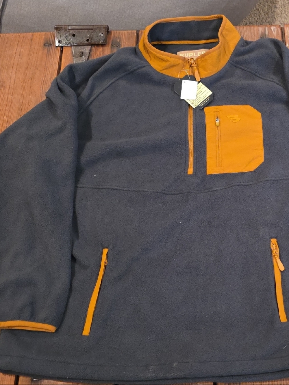 BURLEBO Charcoal Gray Fleece Pullover with Mustard Trim